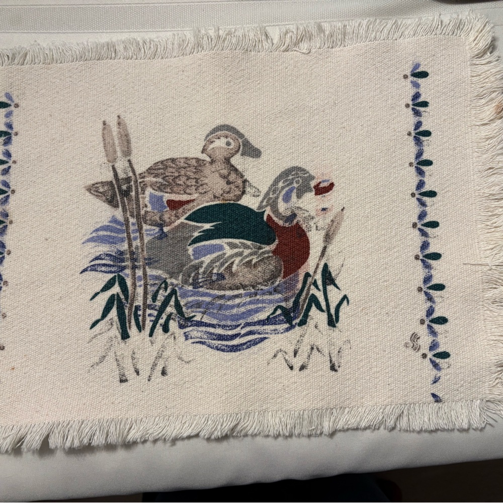 Vintage Duck Placemats with Fringe – Rustic Farmhouse Cottage Decor set of 4